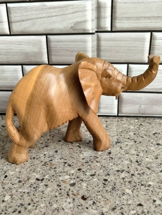 Other - Vintage Hand Carved Solid Wood Elephant Statue